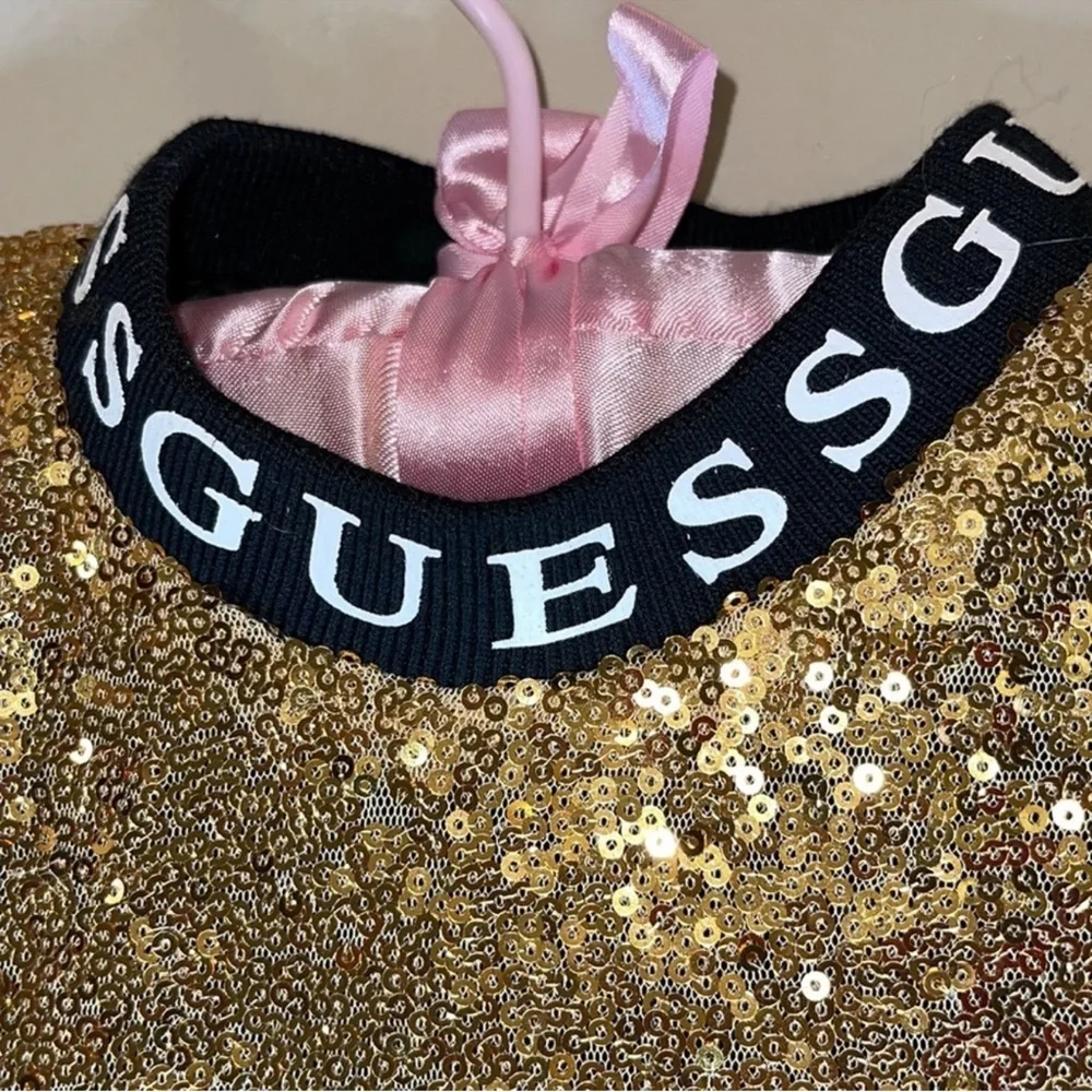 Guess Kids Gold Sequin Sleeveless Formal Shift Dress Size 12 Girls